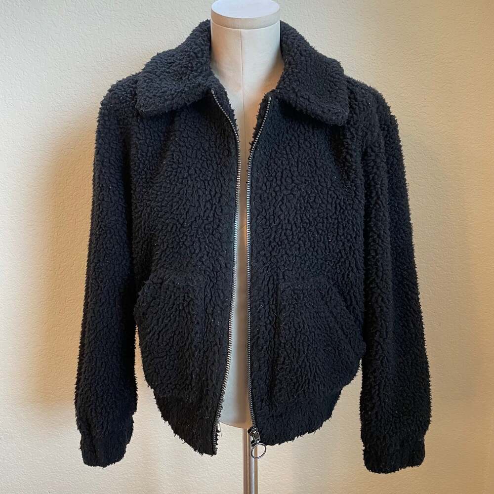 Aeropostale black Sherpa full zip jacket juniors womens size small